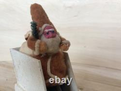 Vintage Clay Face Belsnickle Santa withBag, Sleigh, & Reindeer