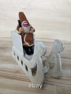 Vintage Clay Face Belsnickle Santa withBag, Sleigh, & Reindeer