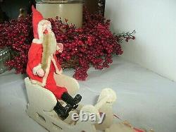 Vintage Composition Christmas Santa, Pressed Paper Sleigh, Tree, Reindeer