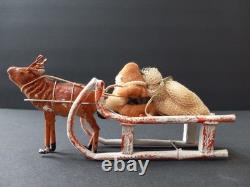 Vintage Cotton Santa in Sleigh with Reindeer Japan 1930's