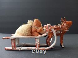 Vintage Cotton Santa in Sleigh with Reindeer Japan 1930's