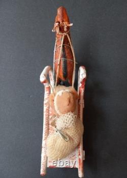 Vintage Cotton Santa in Sleigh with Reindeer Japan 1930's