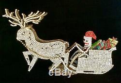 Vintage Czech Rhinestone Santa Sleigh & Reindeer