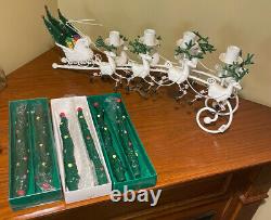 Vintage Dept. 56 Christmas Candle Holder Sleigh Trees & 8 Reindeer # 45405