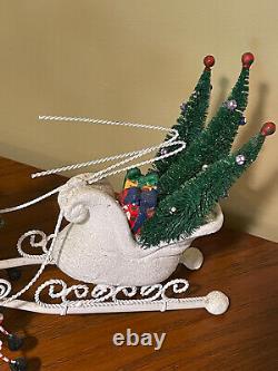 Vintage Dept. 56 Christmas Candle Holder Sleigh Trees & 8 Reindeer # 45405