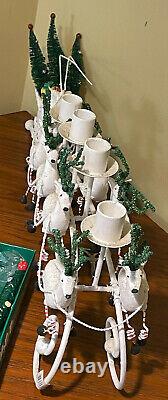 Vintage Dept. 56 Christmas Candle Holder Sleigh Trees & 8 Reindeer # 45405