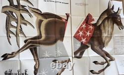 Vintage Douglas Fir Plywood Christmas Set Santa Sleigh Reindeer Team Noel Singer