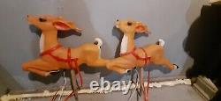 Vintage EMPIRE CHRISTMAS SANTA CLAUS Sleigh & 6 Reindeer Deer Blow Mold Light