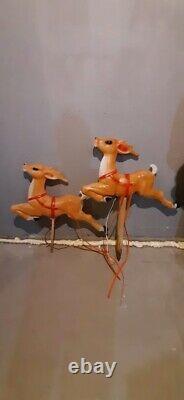 Vintage EMPIRE CHRISTMAS SANTA CLAUS Sleigh & 6 Reindeer Deer Blow Mold Light