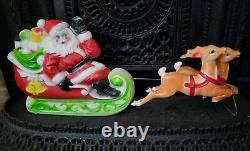 Vintage EMPIRE Santa Sleigh & 2 Reindeer Blow Mold Tabletop Christmas 24 1ST