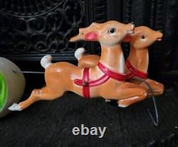 Vintage EMPIRE Santa Sleigh & 2 Reindeer Blow Mold Tabletop Christmas 24 1ST