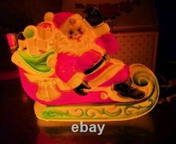 Vintage EMPIRE Santa Sleigh & 2 Reindeer Blow Mold Tabletop Christmas 24 1ST
