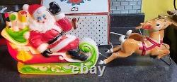 Vintage EMPIRE Santa Sleigh & 2 Reindeer Blow Mold Tabletop Christmas 24 1ST