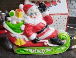 Vintage EMPIRE Santa Sleigh & 2 Reindeer Blow Mold Tabletop Christmas 24 1ST
