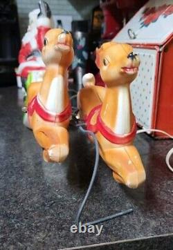 Vintage EMPIRE Santa Sleigh & 2 Reindeer Blow Mold Tabletop Christmas 24 1ST