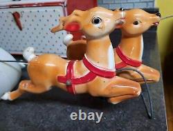 Vintage EMPIRE Santa Sleigh & 2 Reindeer Blow Mold Tabletop Christmas 24 1ST