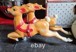 Vintage EMPIRE Santa Sleigh & 2 Reindeer Blow Mold Tabletop Christmas 24 1ST