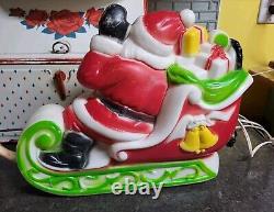 Vintage EMPIRE Santa Sleigh & 2 Reindeer Blow Mold Tabletop Christmas 24 1ST