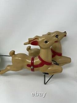 Vintage EMPIRE Santa Sleigh 2 Reindeer Lighted Tabletop Blow Mold NO CORD