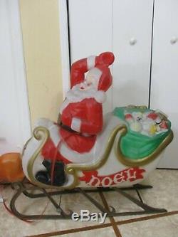 Vintage ENORMOUS Santa Claus on Sled with Reindeer Lighted Christmas Blow Mold 39