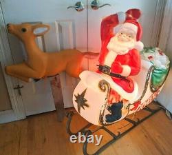 Vintage Empire 2 piece Santa in Sleigh with one reindeer Blow Mold Set lighted