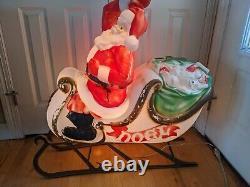 Vintage Empire 2 piece Santa in Sleigh with one reindeer Blow Mold Set lighted