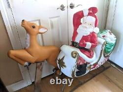 Vintage Empire 2 piece Santa in Sleigh with one reindeer Blow Mold Set lighted