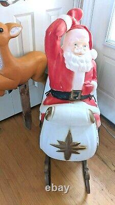 Vintage Empire 2 piece Santa in Sleigh with one reindeer Blow Mold Set lighted