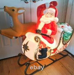 Vintage Empire 2 piece Santa in Sleigh with one reindeer Blow Mold Set lighted