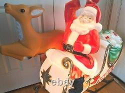 Vintage Empire 2 piece Santa in Sleigh with one reindeer Blow Mold Set lighted