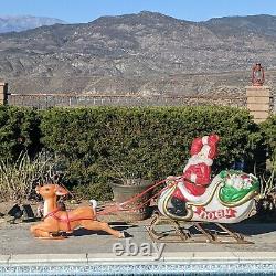 Vintage Empire Blow Mold Santa In Sleigh Noel with 1 Reindeer