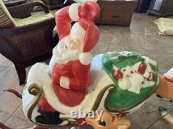 Vintage Empire Blow Mold Santa In Sleigh Noel with 3 Reindeer MUST READ