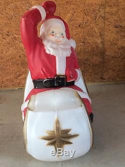 Vintage Empire Blow Mold Santa Sleigh Sled 4 Reindeer Yard Roof Decor Christmas