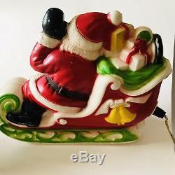 Vintage Empire Blow Mold Santa With Sleigh And Reindeer 1970 USA Lightup Working