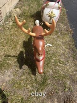 Vintage Empire Christmas Blow Mold Santa Claus Sleigh Reindeer RARE