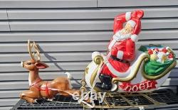Vintage Empire Christmas Blow Mold Santa Claus Sleigh WithReindeer! Great Color