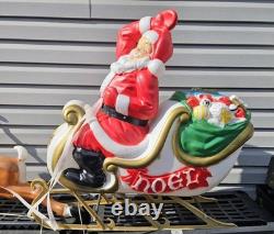 Vintage Empire Christmas Blow Mold Santa Claus Sleigh WithReindeer! Great Color
