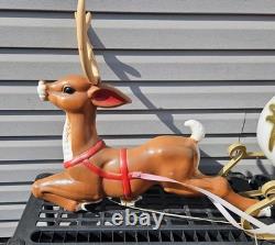 Vintage Empire Christmas Blow Mold Santa Claus Sleigh WithReindeer! Great Color