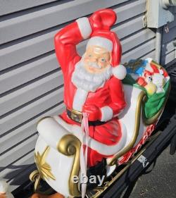 Vintage Empire Christmas Blow Mold Santa Claus Sleigh WithReindeer! Great Color