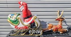 Vintage Empire Christmas Blow Mold Santa Claus Sleigh WithReindeer! Great Color