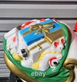 Vintage Empire Christmas Blow Mold Santa Claus Sleigh WithReindeer! Great Color
