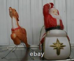 Vintage Empire Christmas Blow Mold Santa Sleigh & Reindeer Reigns Lighted Yard