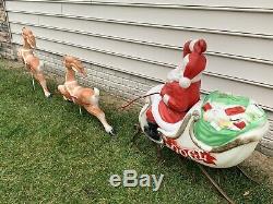 Vintage Empire Illuminated Blow Mold Santa&Sleigh With 2 Reindeer 10 Feet Long