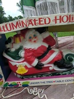 Vintage Empire Light Up Santa Claus Sleigh With Reindeer Blow Mold NIB