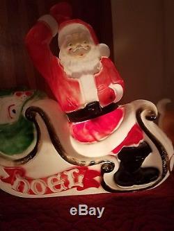 Vintage Empire Santa Claus Sleigh 1 Reindeer Christmas Blow Mold Yard Decoration