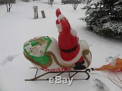 Vintage Empire Santa Claus Sleigh 2 Reindeer Christmas Blow Mold Yard Decoration