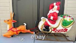 Vintage Empire Santa Claus Sleigh Blow Mold Reindeer lawn huge display rare