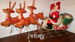 Vintage Empire Santa Claus Sleigh Blowmold 3 Reindeer RARE HTF FREE SHIPPING