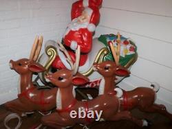Vintage Empire Santa Claus Sleigh Blowmold 3 Reindeer RARE HTF FREE SHIPPING