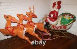 Vintage Empire Santa Claus Sleigh Blowmold 3 Reindeer RARE HTF FREE SHIPPING
